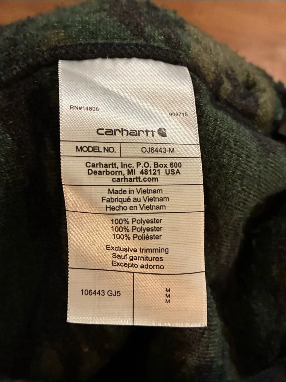 Carhartt Men's Green Camo Sherpa Half-Zip Pullover